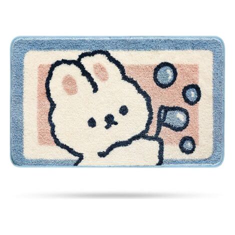 Tapis de bain mignon en forme de lapin, ultra doux et absorbant, lavable en machine, antidérapant, convient aux baignoires, salles de douche et salles de bain, 40 x 60 cm (1/5)