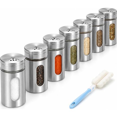 Lot de 7 pots à épices en acier inoxydable et verre 100 ml avec 3 (1/5)