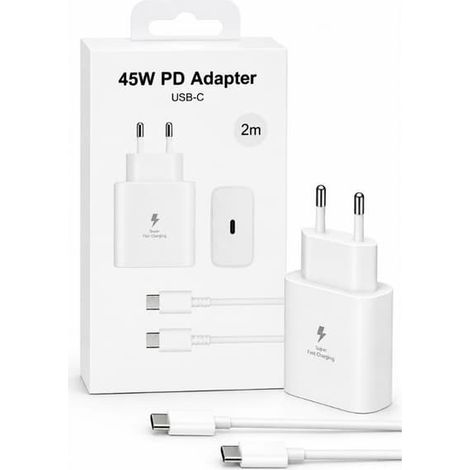 Chargeur rapide USB-C PD 45 W avec câble USB-C vers USB-C de 2 m – Chargeur mural avec Power Delivery pour smartphones, tablettes et appareils USB-C (1/4)