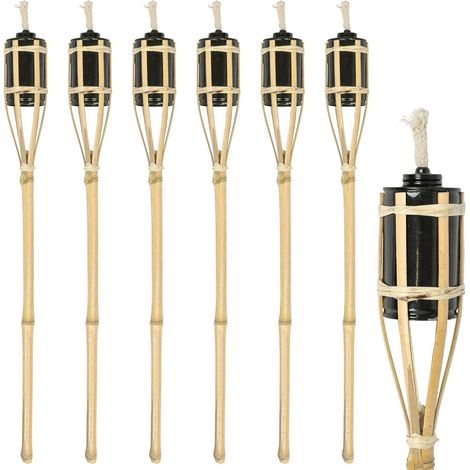 Lot de 6 torches de jardin en bambou – Hauteur 60 cm – Brûleur à huile – Design Tiki – Idéal pour jardin, terrasse et allée (1/5)