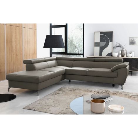 Canapé d'angle convertible en cuir italien de luxe 5/6 places FINLANDE avec coffre, taupe, angle gauche (1/5)