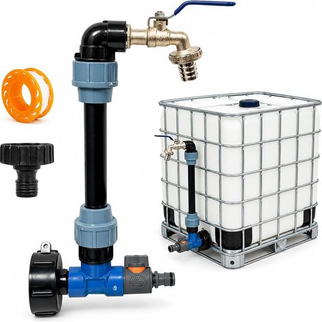 1000L IBC Col de Cygne de Cuve Robinet Cuve 3/4", 2 In 1 adaptateur Robinet Jardin avec Adaptateur Laiton pour Réservoir d'eau Pluie 1000L Recuperateur de Pluie Tuyau Arrosage RécupéRateur (1/5)