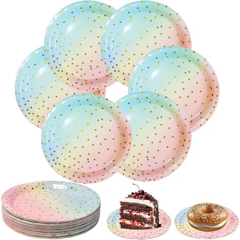 Lot de 50 assiettes en carton colorées de 18 cm pour dîner, pique-nique, anniversaire d'enfant, assiettes jetables en carton à pois pour toutes les occasions (1/5)