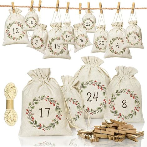 Adventskalender zum Befüllen bis 2026, 24 Stoffbeutel, DIY-Weihnachtsgeschenk (1/5)