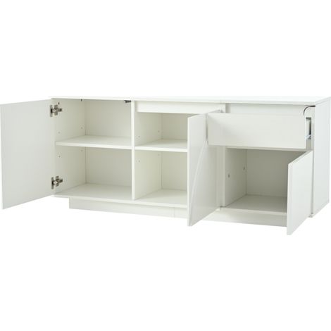 Buffet en MDF blanc laqué 140x40x60 cm avec 3 armoires, 1 tiroir et éclairage LED contrôlable par application (1/5)