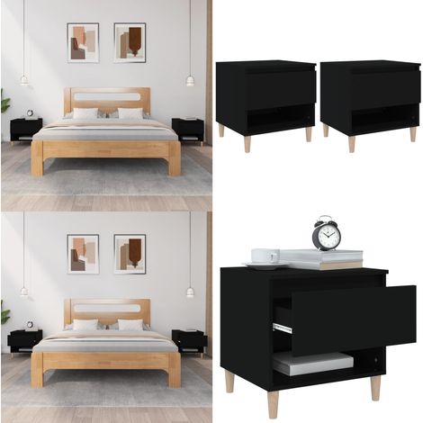 Comodini 2 pz Neri 50x46x50 cm in Legno Multistrato - Comodino nero - Comodino con piano stabile