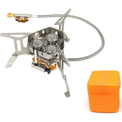 Réchaud à gaz portable d'extérieur 5800W 6800W à trois brûleurs, coupe-vent, pliable et ultraléger, idéal pour les pique-niques et le camping. (1/5)
