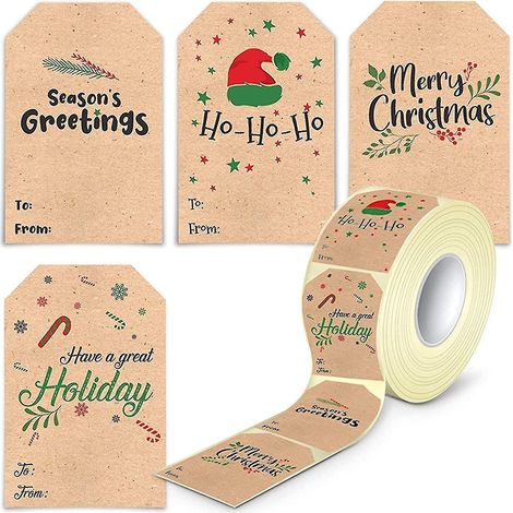 Étiquettes autocollantes de Noël, papier kraft adhésif de Noël, cadeaux de Noël