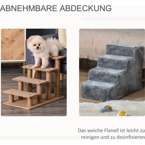 Rampes d'accès pour animal de compagnie, 4 marches, 44 cm de hauteur, adapté aux petits chiens et chats. Escalier avec revêtement amovible et lavable, idéal pour grimper sur un lit, canapé ou fauteuil