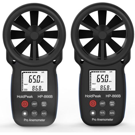 2er-Pack 866B Taschen-LCD-Digitalanemometer Windgeschwindigkeitsmesser zur Messung von Windgeschwindigkeit, Temperatur und Windkühlung mit Hintergrundbeleuchtung und Max/Min-Daten (1/5)