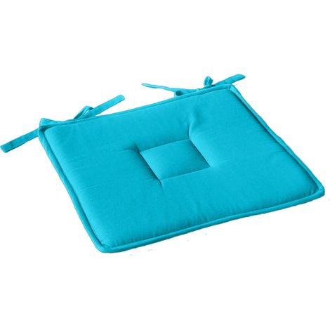 Galette plate unie avec passepoil et nouettes Turquoise 40x40 cm (1/5)
