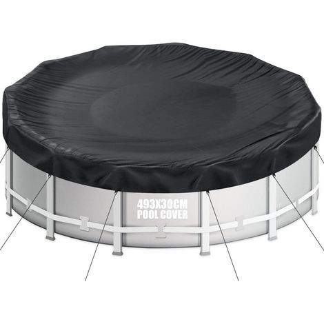 Poolabdeckung Rund 460-488cm  420D Oxford Reißfest  Sommer & Winter  Schwarz (1/5)