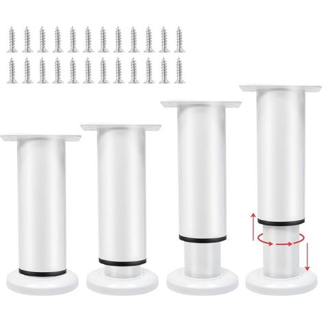 Lot de 4 pieds réglables en métal pour meubles – Hauteur ajustable 12-18 cm – Installation rapide avec trous pré-percés – Pour tables et canapés (1/5)