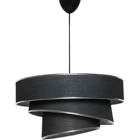 Lampadario con altezza regolabile D. 40 x H. 30-70 cm in Tessuto e Metallo Nero e Argentato - TAIRON
