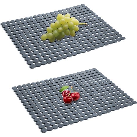 Tapis d'évier - 2 pièces - 30x40cm - Rectangulaire - Motif à pois - Protection d'évier - Blanc - PVC - Tapis de lavabo