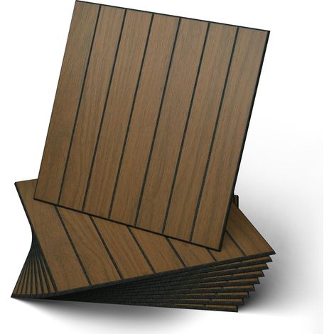 Panneaux Muraux Bois Autocollants 30×30cm, Panneaux Décoratifs PVC Insonorisés, Panneaux Muraux Auto-adhésifs Faciles à Poser pour Salon, Chambre, Cuisine, Lot de 30, marron foncé (1/5)
