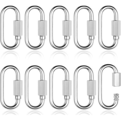 Paquete de 10 mosquetones de acero inoxidable，M3.5，Anillos de conexión / Clips de seguridad con cierre de rosca，Ideales para redes de sombra (1/5)