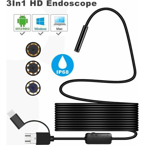 m weiches Kabel, 3-in-1-USB-Endoskop, ultradünnes, halbstarres Kabel, wasserdicht, IP67, HD-Schlangenkamera, Inspektionskamera (1/4)