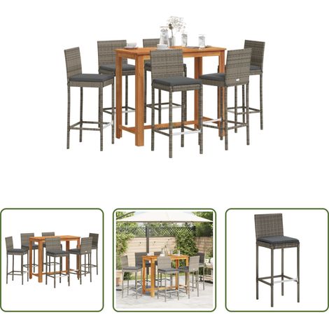 Tabouret de bar - Ensemble de bar de jardin 7 pcs gris bois massif acacia rotin (1/5)