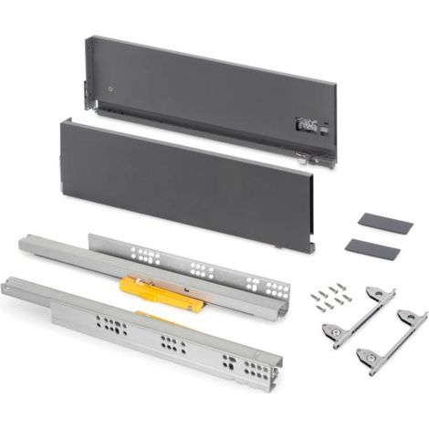 Emuca Cajón exterior Vertex Push Sincro con regulación 3D de altura 178mm, 40kg, profundidad 500mm, Acero, Gris antracita -