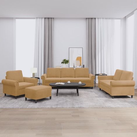 4-tlg. Sofagarnitur mit Kissen Braun Samt vidaXL