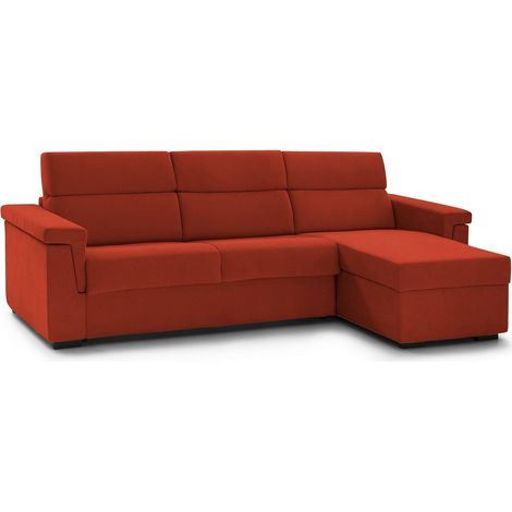 Sofá Cama con Chaiselongue Esca, Desenfundable, Almacenaje Made in Italy, Repelente al Agua Multiposición, 285x160 cm Naranja