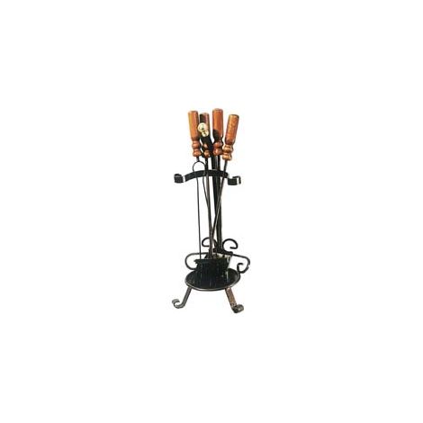 SET 4 ATTREZZI MANICO LEGNO PER CAMINO BASE TONDA  cm.25x65h. (641)    MILLE
