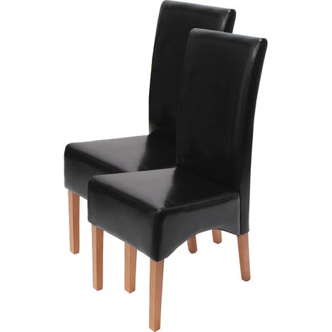 Lot de 2 chaises Latina, salle à manger, cuir reconstitué - noir, pieds clairs (1/4)