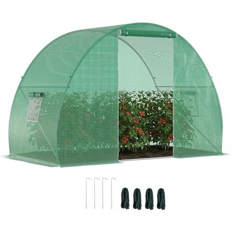 Serre tunnel avec porte sectionnelle et fenêtres, couverture en PE et structure en acier, 1,5 x 3 x 2 m, verte