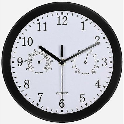 Horloge murale d'extérieur avec thermomètre et hygromètre, style rétro, étanche, 25 cm (10 pouces), noire, pour jardin, patio, terrasse-AquaForge (1/2)