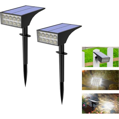 Lot de 2 projecteurs solaires d'extérieur étanches, marche/arrêt automatique, parfaits pour terrasse et jardin (lumière blanche). (1/5)