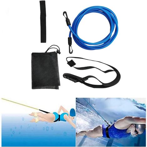 Ceinture d'entraînement de natation avec bandes de résistance - Cordes élastiques pour la nage statique et l'entraînement d'endurance - Accessoires de natation pour la piscine et le fitness (1/3)