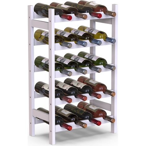 Cantinetta Portabottiglie di Vino 20 Posti in Legno Bambù Bianco (1/4)