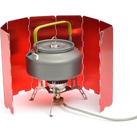 Pare-vent de camping 8 panneaux pliable pour réchaud à gaz, protection vent extérieure pour cuisine (Rouge)