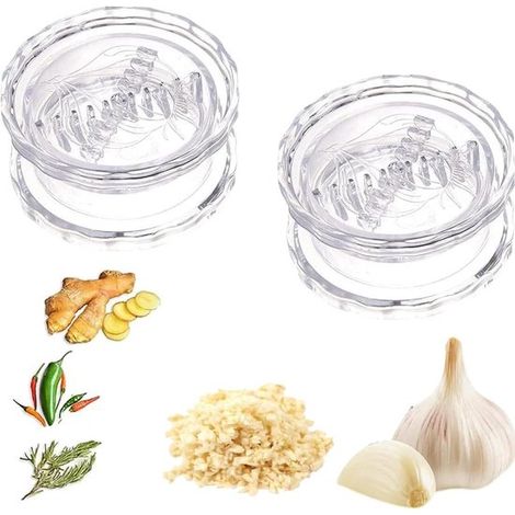 2 pezzi - Spremiaglio manuale - Tritatutto multifunzionale - 8x8x4 cm - Utensili da cucina - Plastica - Per aglio, cipolle, zenzero, erbe aromatiche e frutta secca - Blu e trasparente (1/5)