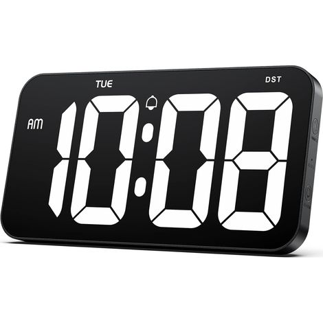 Grande horloge murale numérique avec d'énormes chiffres clairs de 10,2 cm – Horloge numérique pour mur avec heure d'été, gradation automatique, semaine, 12/24 heures (pas une horloge à pile)