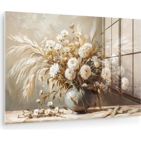 CUADRO DE METACRILATO Flores - Jarrón - Naturaleza muerta - Beige Cuadros Decorativos 120x80 (1/5)