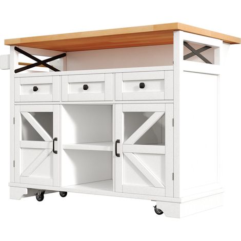 Îlot de Cuisine Mobile Multifonction avec Éclairage LED, Table Pliante et Rangement Métallique (1/5)