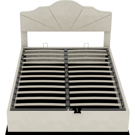 Lit rembourré moderne minimaliste, tête de lit confortable et moelleuse, 140200CM, beige, meuble de chambre multifonction, cadre de lit coffre haut avec vérin hydraulique, matelas non inclus. (1/5)