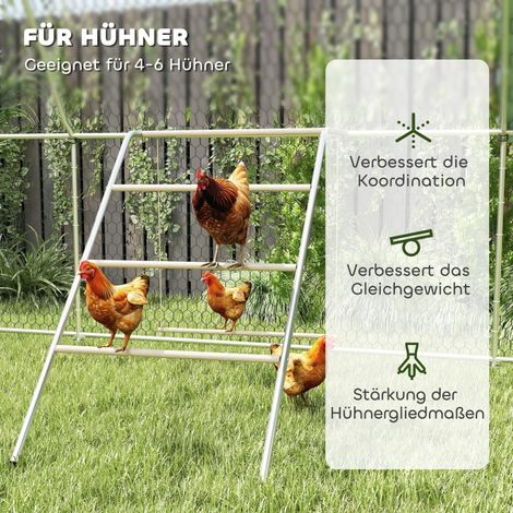 Pergola à poules en bois, parc d’activités pour poules avec perchoirs, balançoire réglable, 82 x 150 x 110 cm argent (1/5)