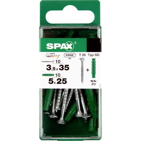 Spax Universalschrauben + Dübel 3.5 x 35 mm TX 20 - 10er Set Spanplattenschrauben & Holzbauschrauben (1/2)