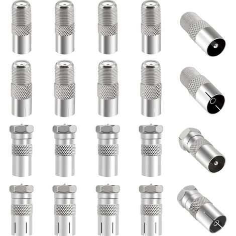 20 Pièces Adaptateur de F Mâle Femelle à Mâle Femelle Coaxiale RF, 9.5 Mâle Femelle vers Connecteur à Vis de Type F Convertisseur, Adaptateur Antenne TV vers F Connecteur, Plaqué Nickel (1/5)