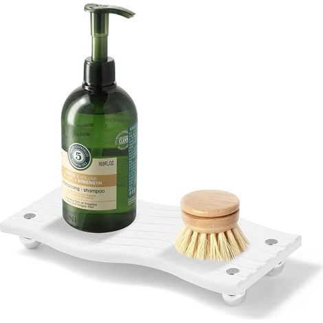 Plateau en pierre absorbant l'eau pour évier, Organisateur de compartiments en terre diatomée séchage rapide, support à savon et porte-brosse à dents pour plan de travail de salle de bain (Blanc, 8.67 (1/4)