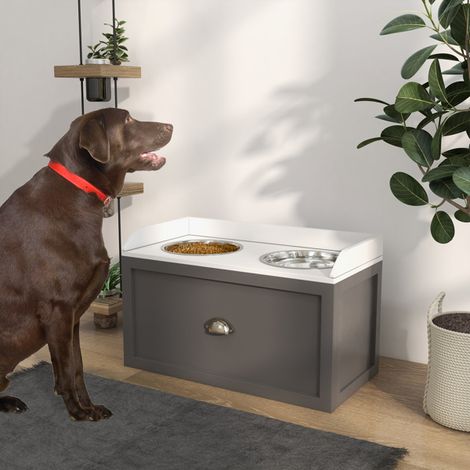 Elevated Dog Feeder with Storage and Removable Stainless Steel Bowls for Large Dogs, Stylish Gray Design Perfect for Modern Homes