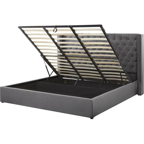Ottoman Bed Velvet LUBBON 180 x 200 cm (EU Super King) Grey