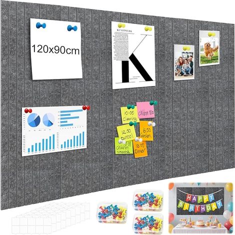 Decorative Felt Notice Board for School Home Kitchen Office Dark Grey 120x90cm (1/5)