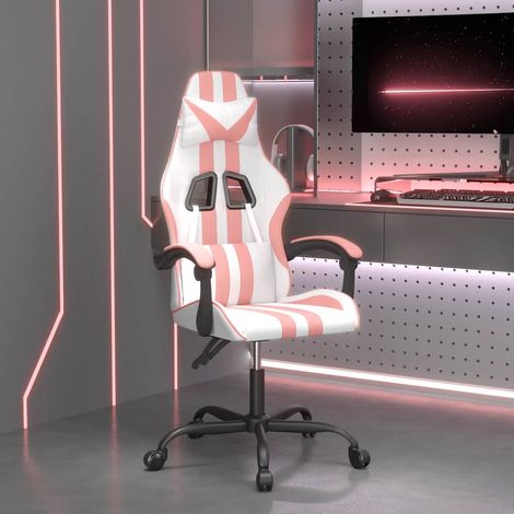 vidaXL Silla gaming cuero sintético blanco y rosa (1/5)