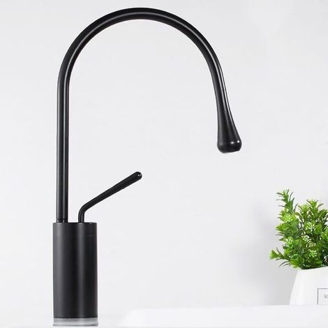 Robinet mitigeur de lavabo noir créatif, robinet de lavabo à poser pivotant à 360 °, robinet de salle de bain en laiton à bec haut (SKU produit : 95210252 SKU Offre : lehuamwj1419) (1/4)