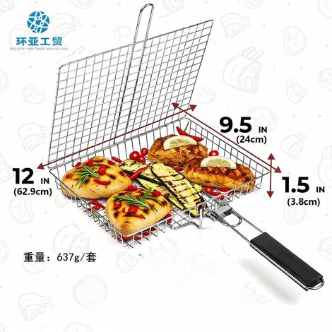 Pince à barbecue en acier inoxydable avec poignée pliable, pince multifonctionnelle pour barbecue d'extérieur pour poisson, légumes et autres outils de barbecue-AquaForge (1/3)
