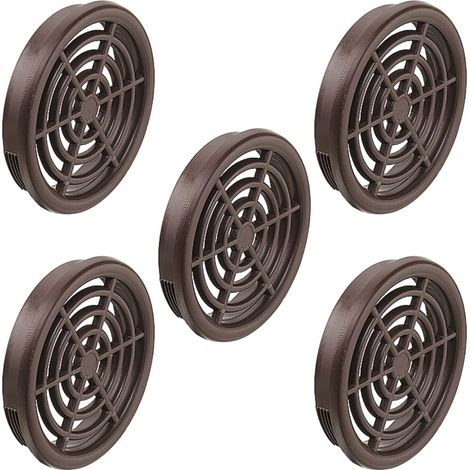 5x Griglia di ventilazione plastica tonda diametro installazione 43 mm totale 48 mm da incasso areazione dell'aria, Marrone scuro (1/3)